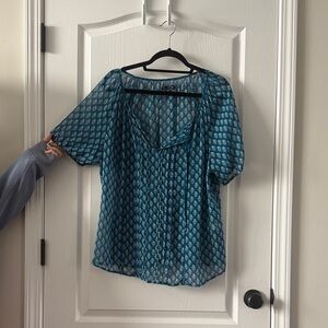 GAP Teal and White Patterned Blouse